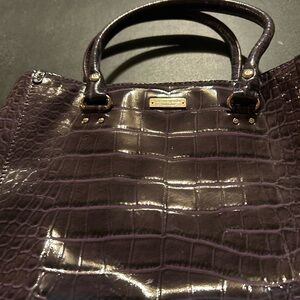 Kate Spade Glossy Dark Purple Croc-Embossed Tote